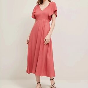 Ann Taylor Linen Blend Flutter Flare Dress in burnt mauve 16